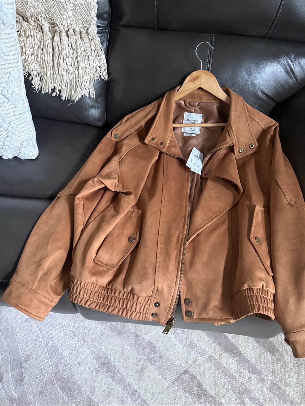 Abercrombie & Fitch Women's Cognac Bomber Jacket - Picture 2 of 7